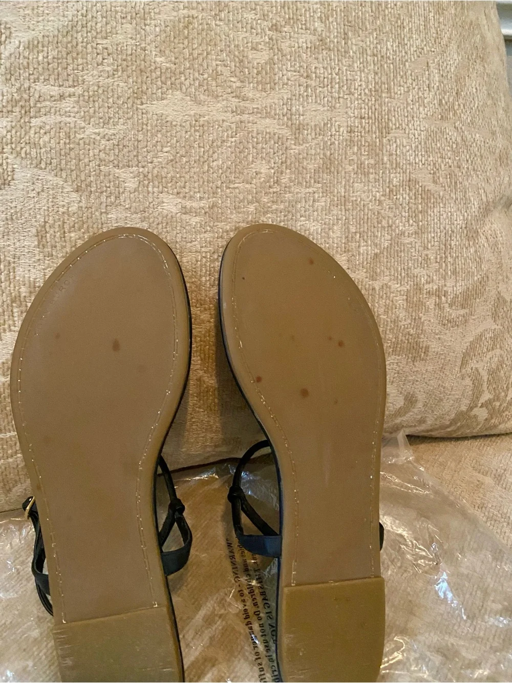 Tory Burch Black Leather T-Strap Sandals with Gold Accent